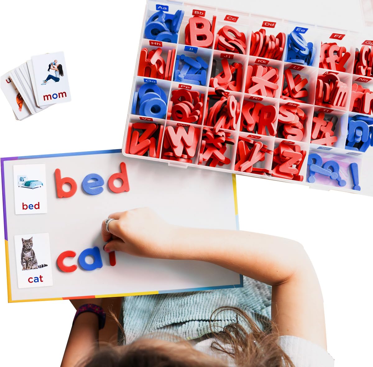 Montessori & Me magnetic letters board for writing practice and letter placement.