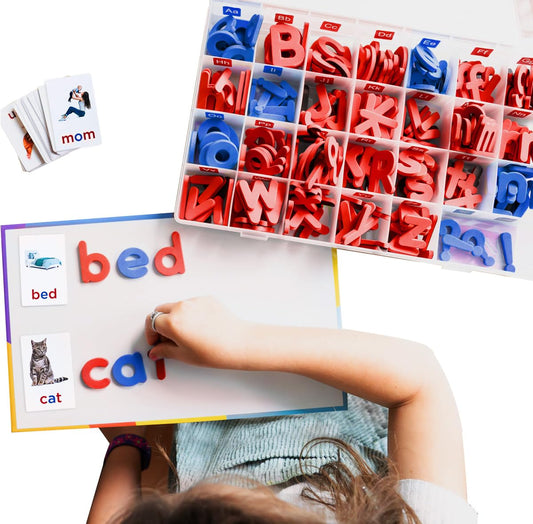 Montessori & Me magnetic letters board for writing practice and letter placement.
