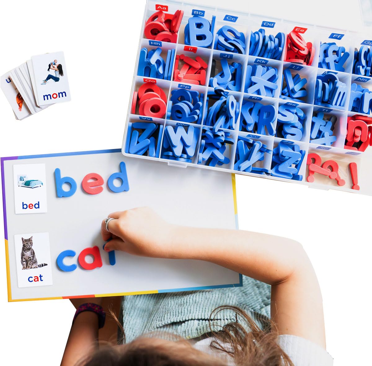 Montessori & Me magnetic letters set on board for hands-on letter learning.