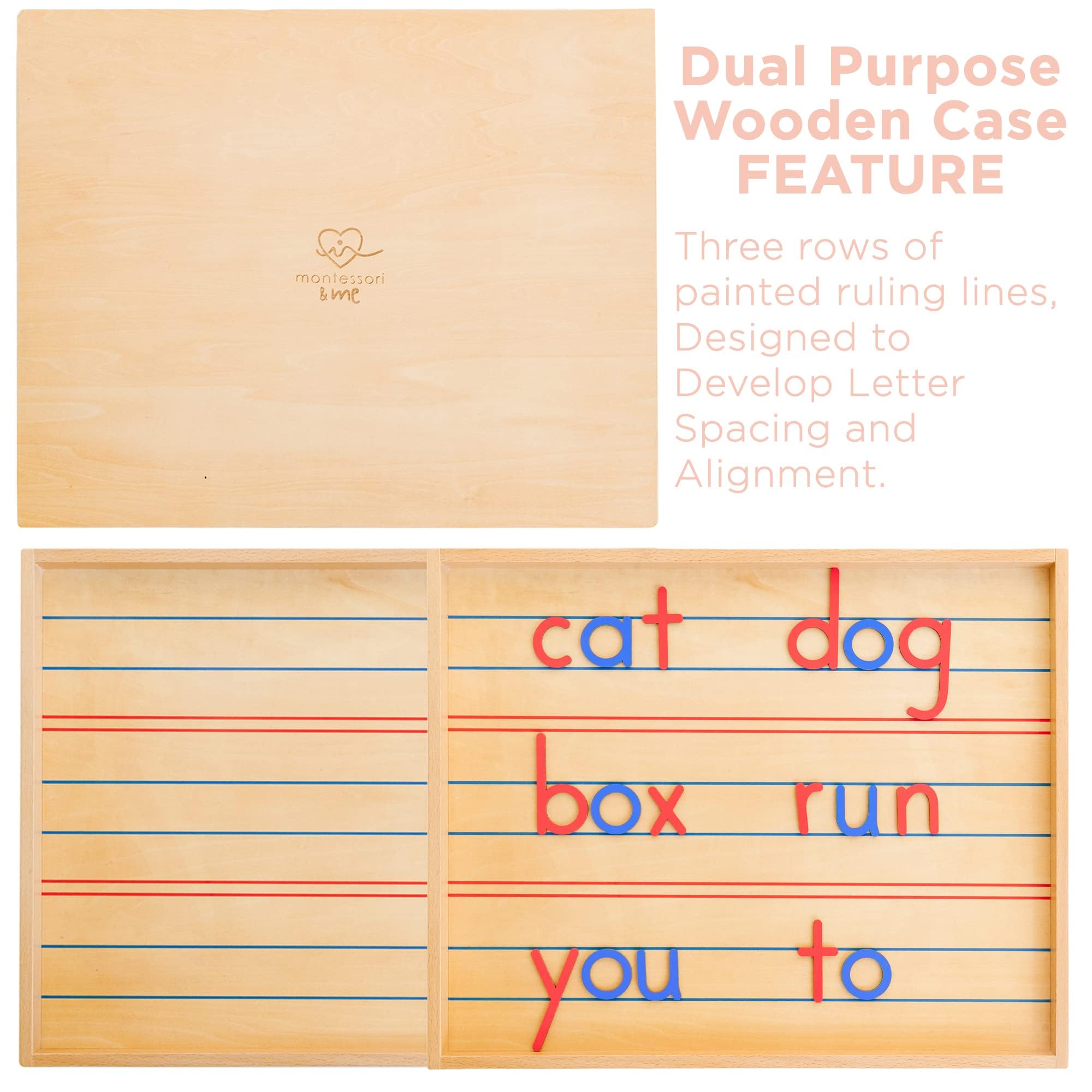 Montessori & Me Movable Alphabet lid-work-space creates independent practice space.