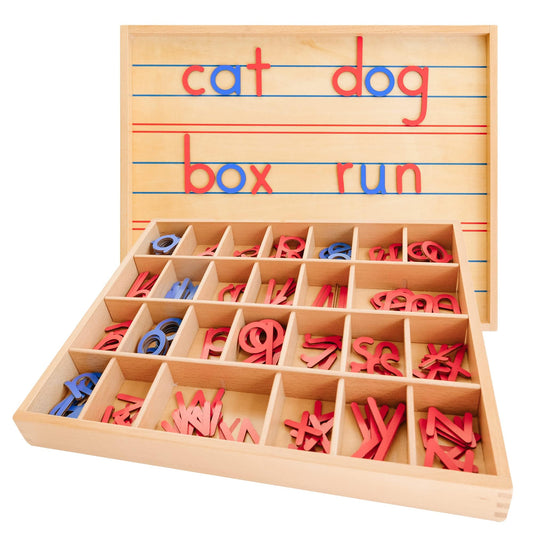 Montessori & Me Movable Alphabet wooden case offers sturdy letter storage for learning.