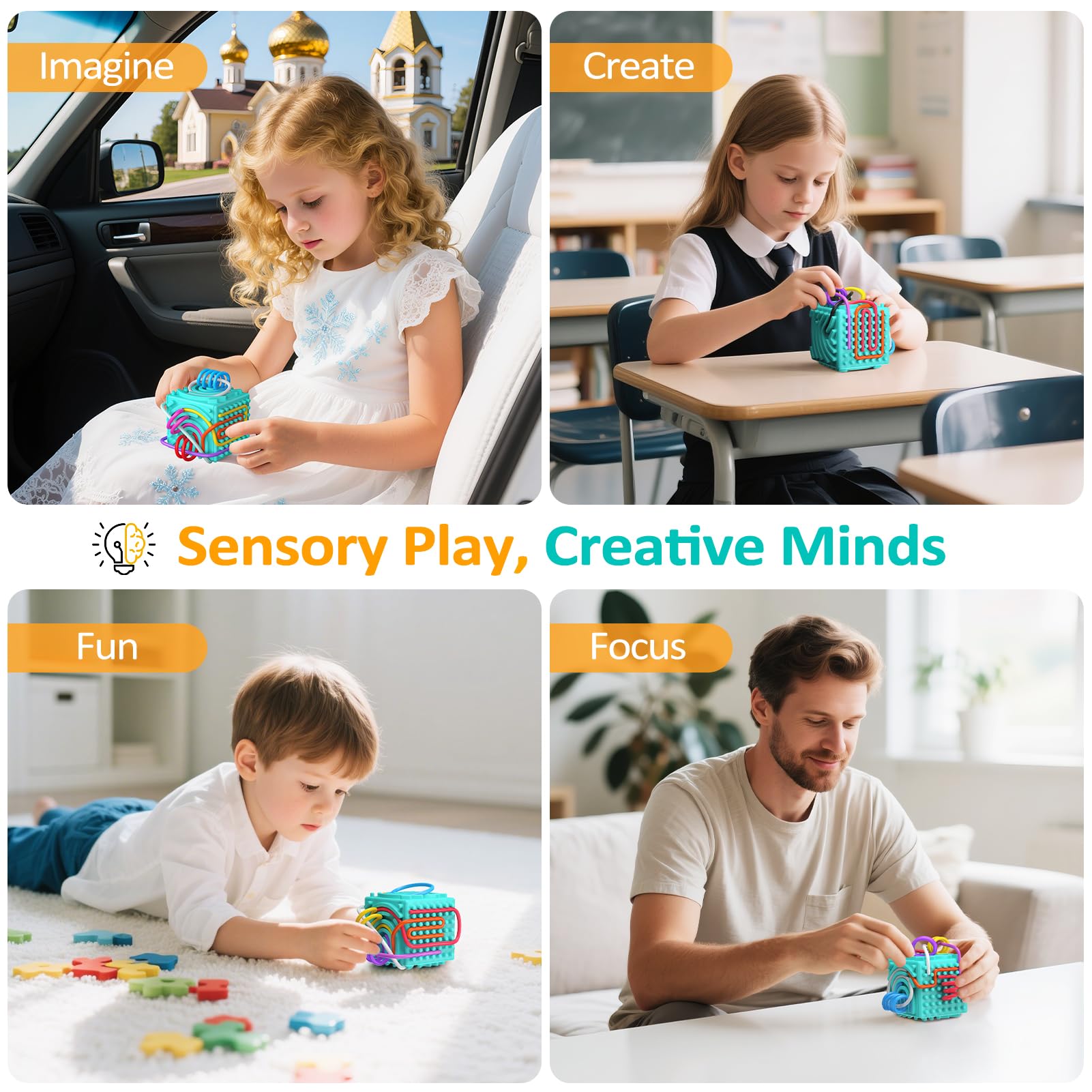 MoodLife sensory strings built-in storage shown for mess-free play