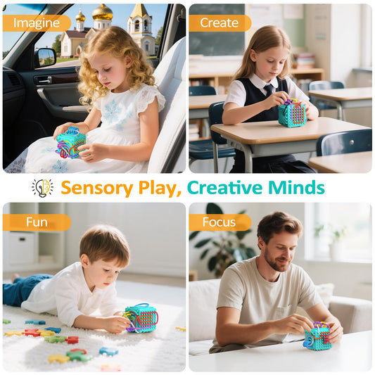 MoodLife sensory strings built-in storage shown for mess-free play