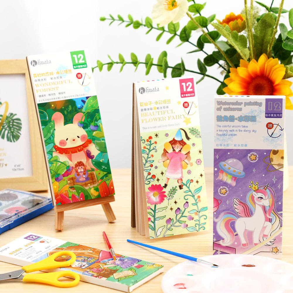 Mooliwe watercolor paint pans and brush provide a complete color kit for quick painting.