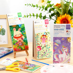 Mooliwe watercolor paint pans and brush provide a complete color kit for quick painting.