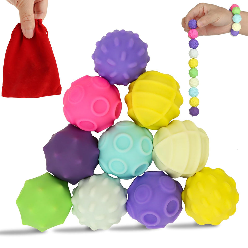 Moonhua 10pc rainbow texture sensory ball pack for tactile exploration.