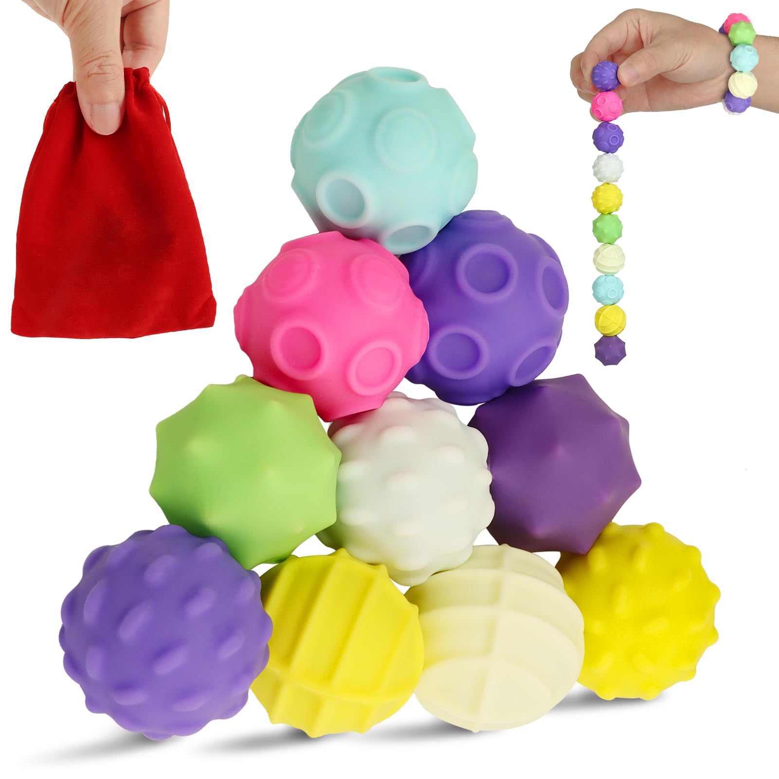 Moonhua Rainbow Texture Sensory Fidget Ball yellow for stress relief and focus.