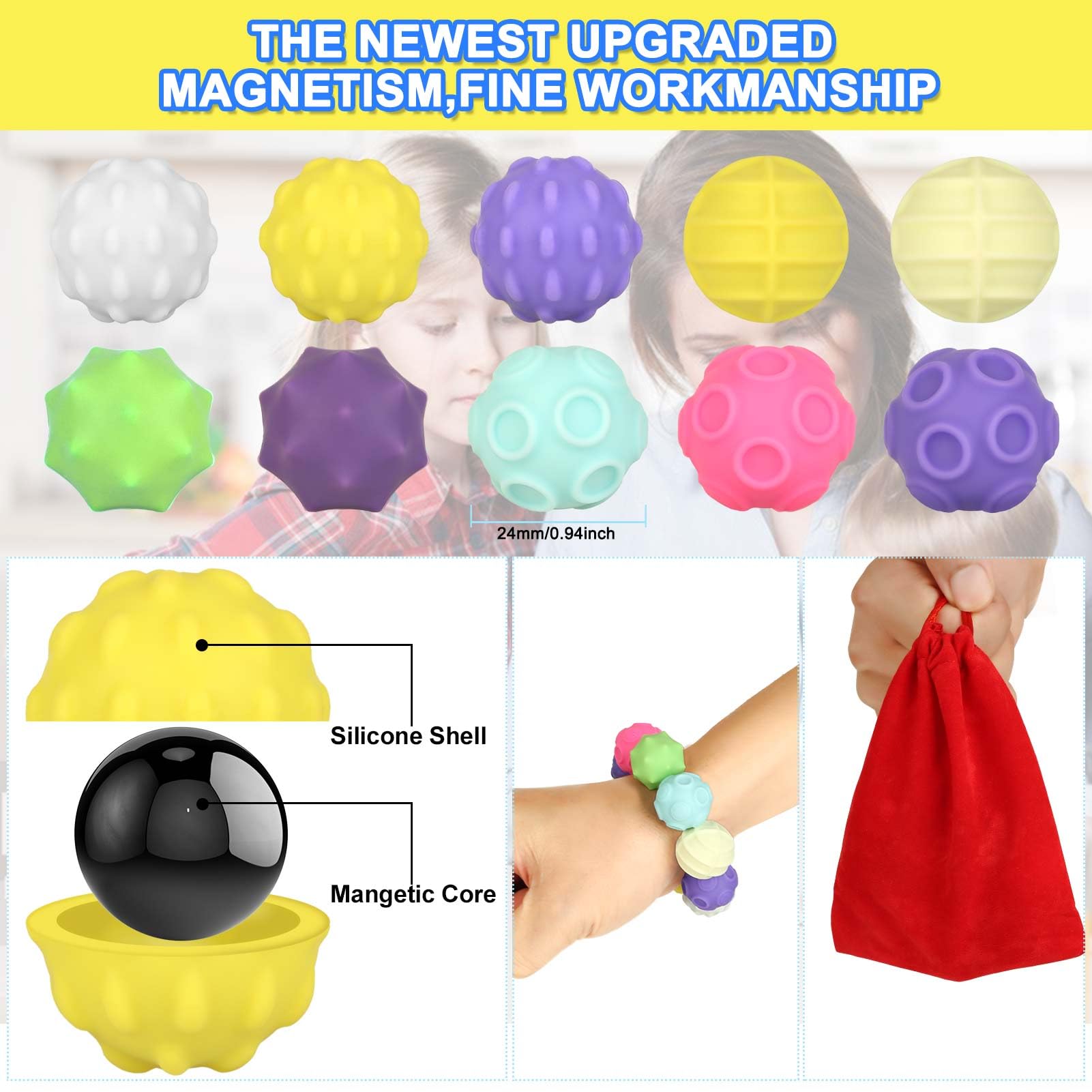 Moonhua silicone sensory fidget balls in bright colors for focus.