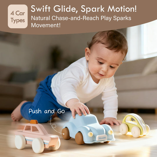 Moonkie Taxi silicone toy car with quiet wheels for indoor exploration