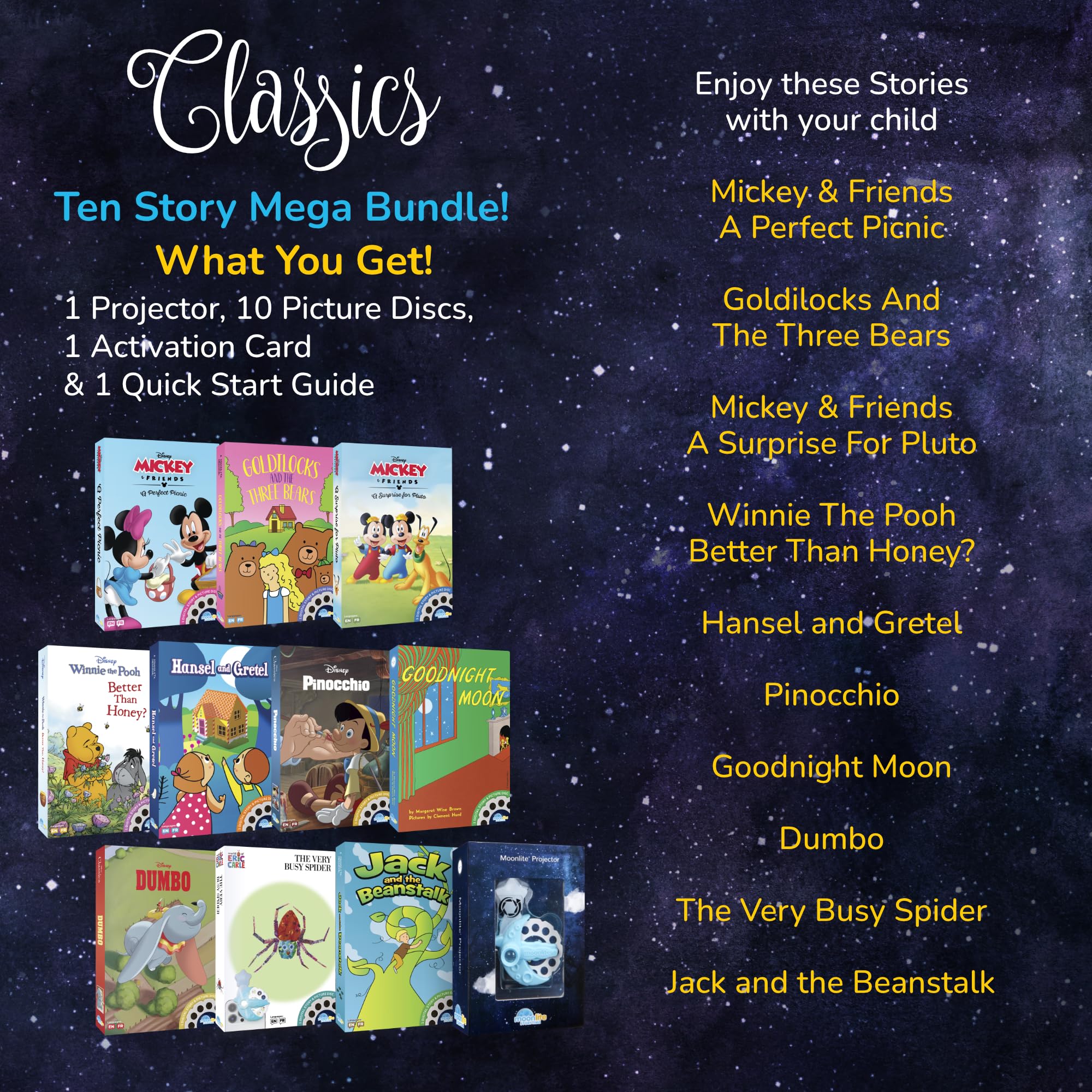 Moonlite bedtime routine with sparkling sounds enhances cozy reading.