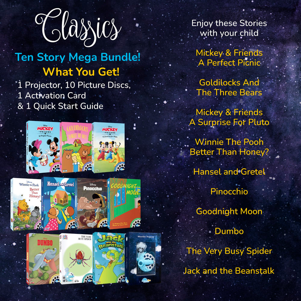 Moonlite bedtime routine with sparkling sounds enhances cozy reading.
