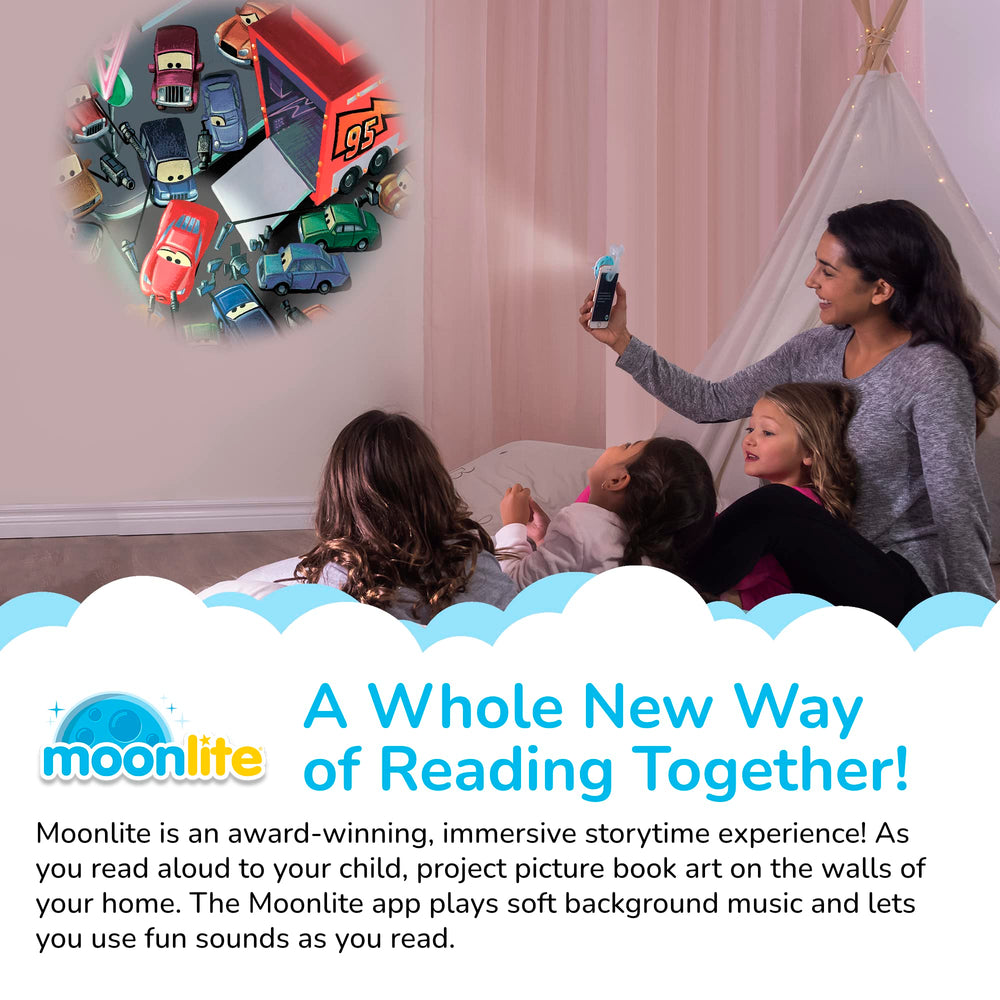 Moonlite Cars Disc app sound effects add playful ambiance.