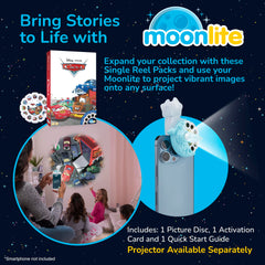 Moonlite Cars Disc storybook reel enhances reading with magical visuals.