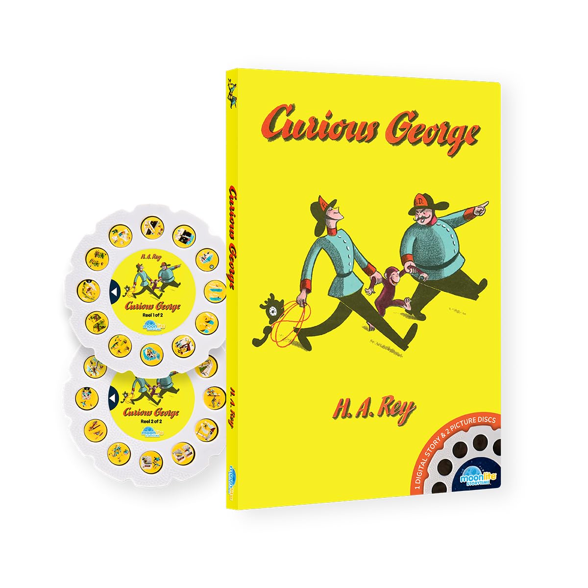 Moonlite Curious George reel projector on wall enhances immersive storytelling.