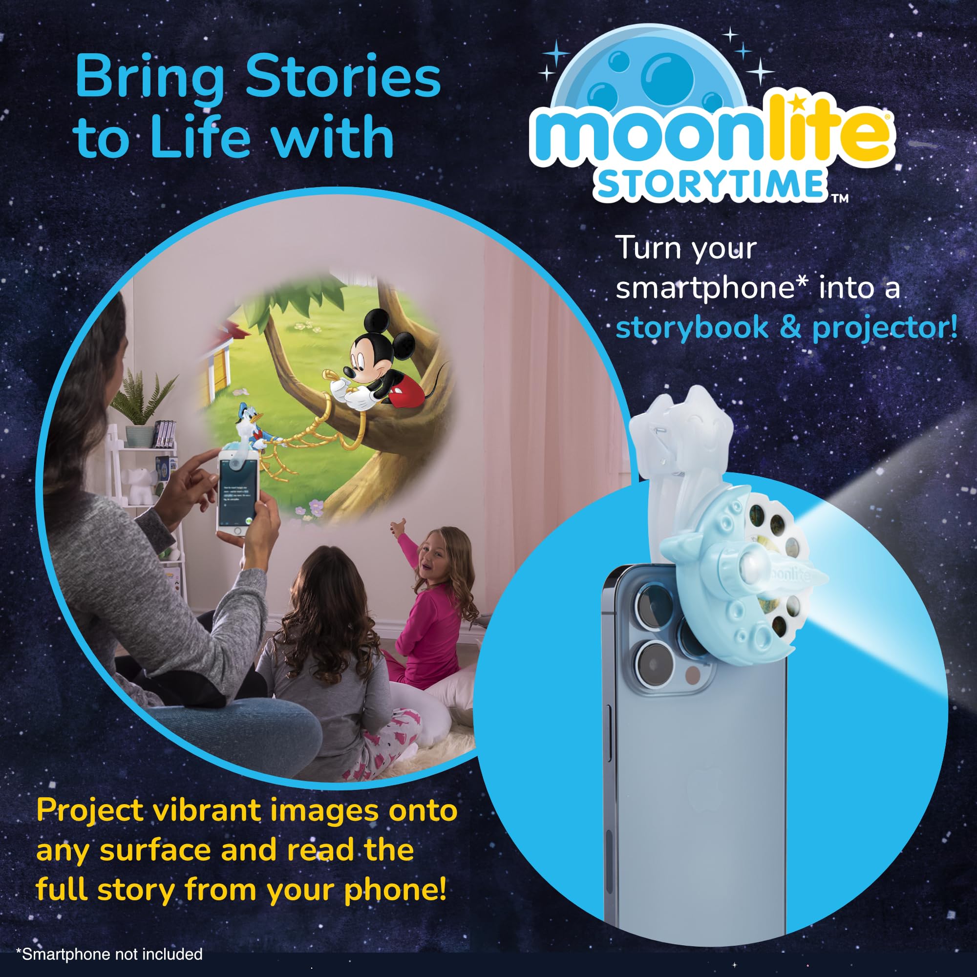 Moonlite Disney classics projection with vivid visuals to spark imagination at bedtime.