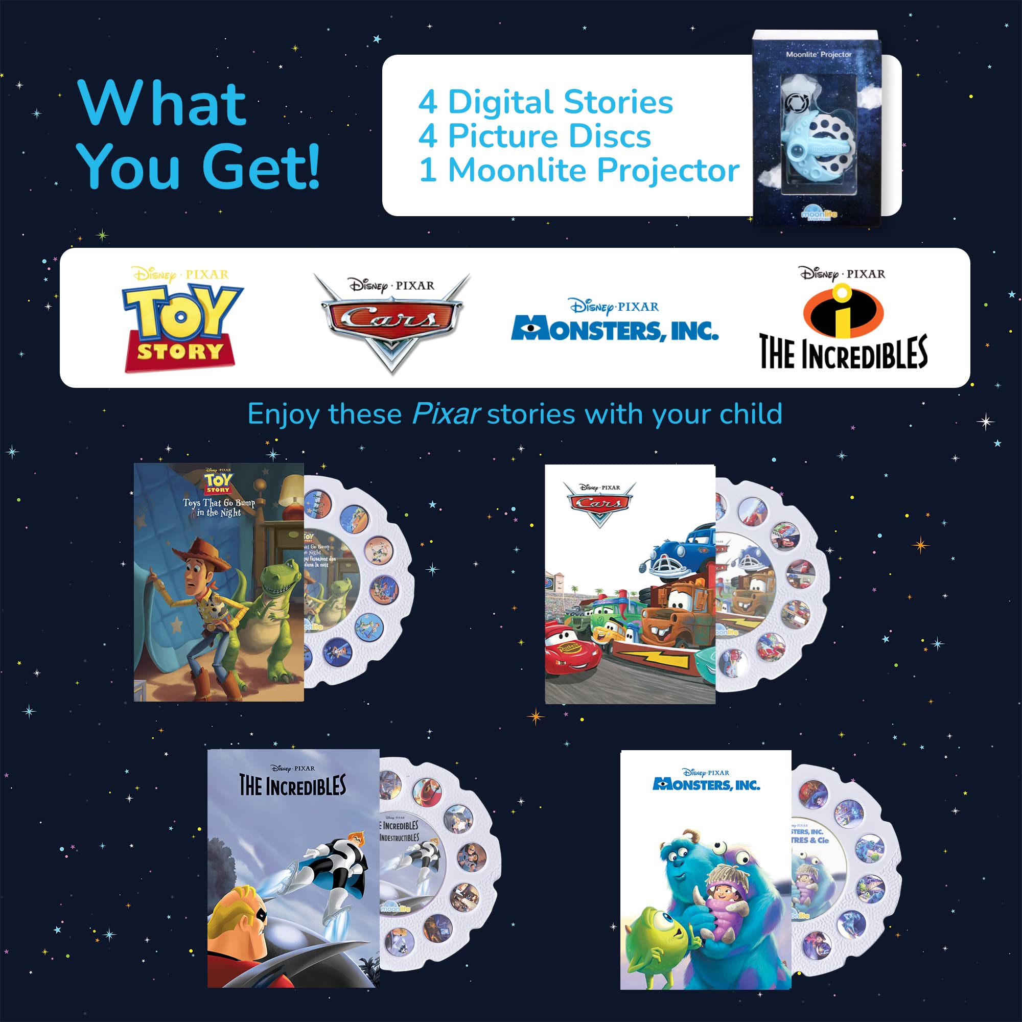 Moonlite Toy Story visuals invite kids to imagine adventures before sleep.
