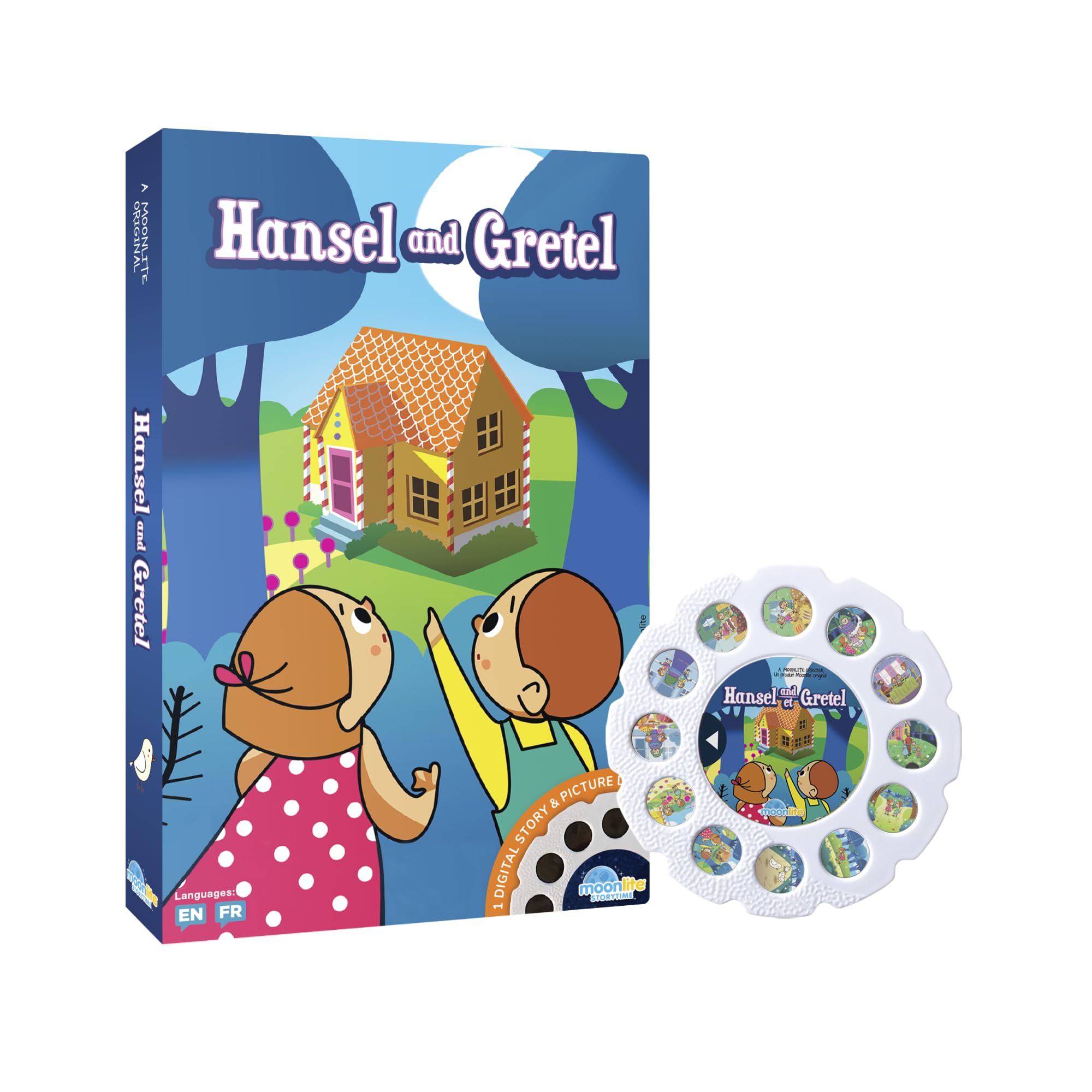 Moonlite Hansel Gretel story reel in action for magical wall projections.
