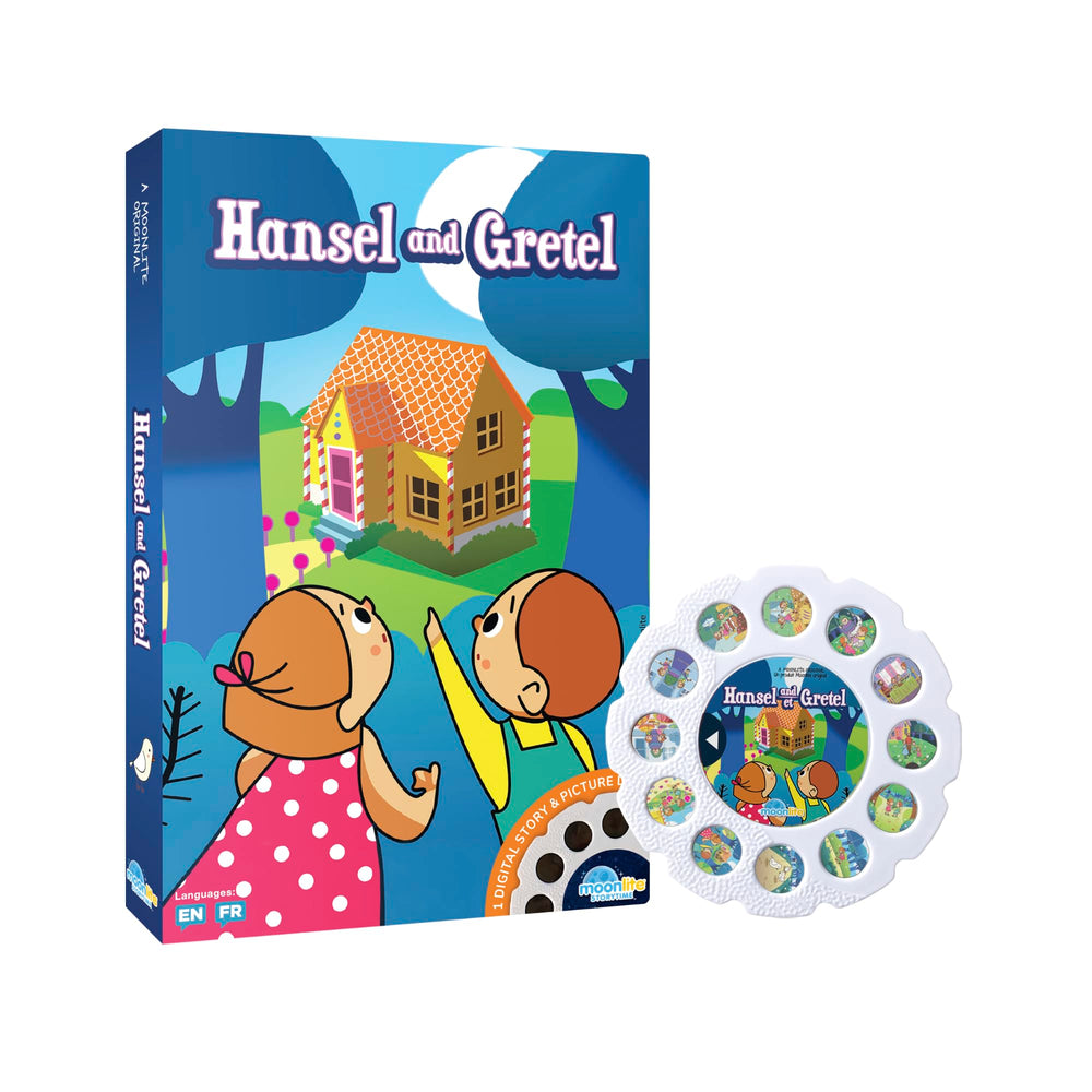 Moonlite Hansel Gretel story reel in action for magical wall projections.