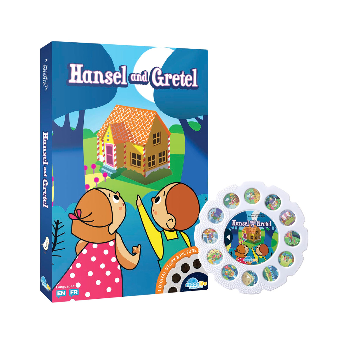 Moonlite Hansel Gretel story reel in action for magical wall projections.