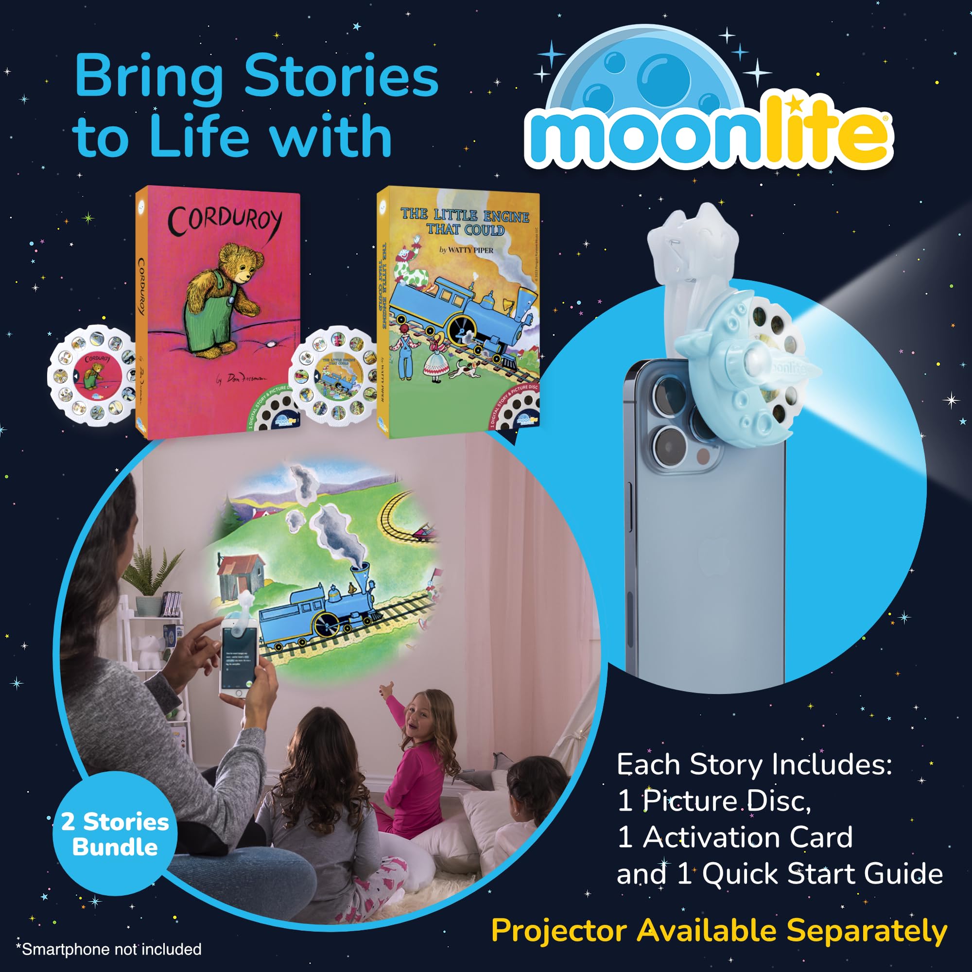 Moonlite Little Engine That Could reel guiding children through a playful reading adventure.