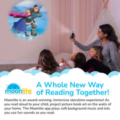 Moonlite projector clipped to a smartphone enables easy storytelling on the go.