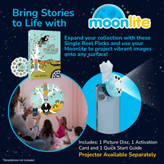Moonlite projector-ready setup with lively wall visuals to captivate children.