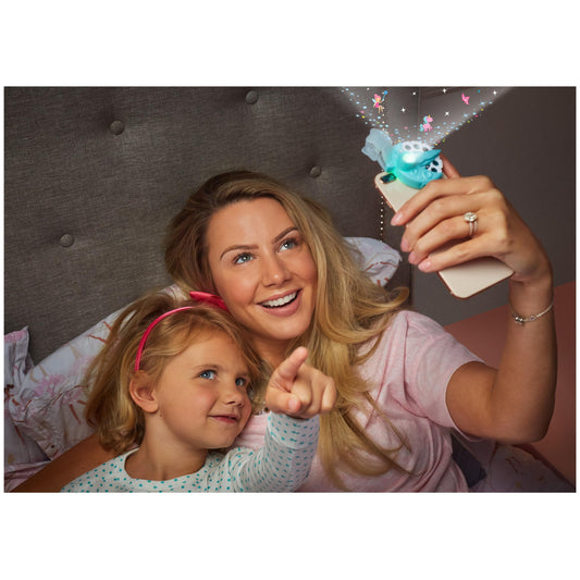 Moonlite storybook projector setup with colorful wall projections for immersive reading.