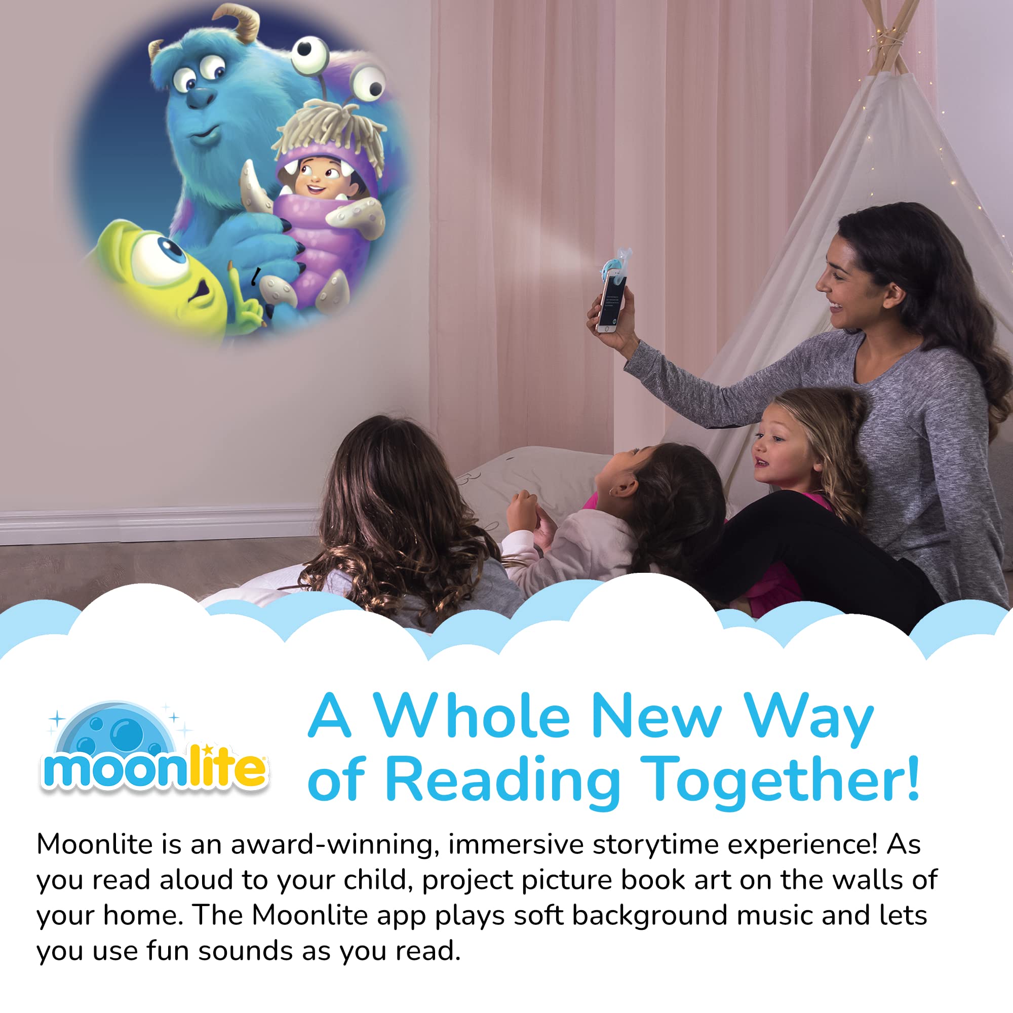 Moonlite Storytime reels designed for wall or ceiling projection with immersive lighting.