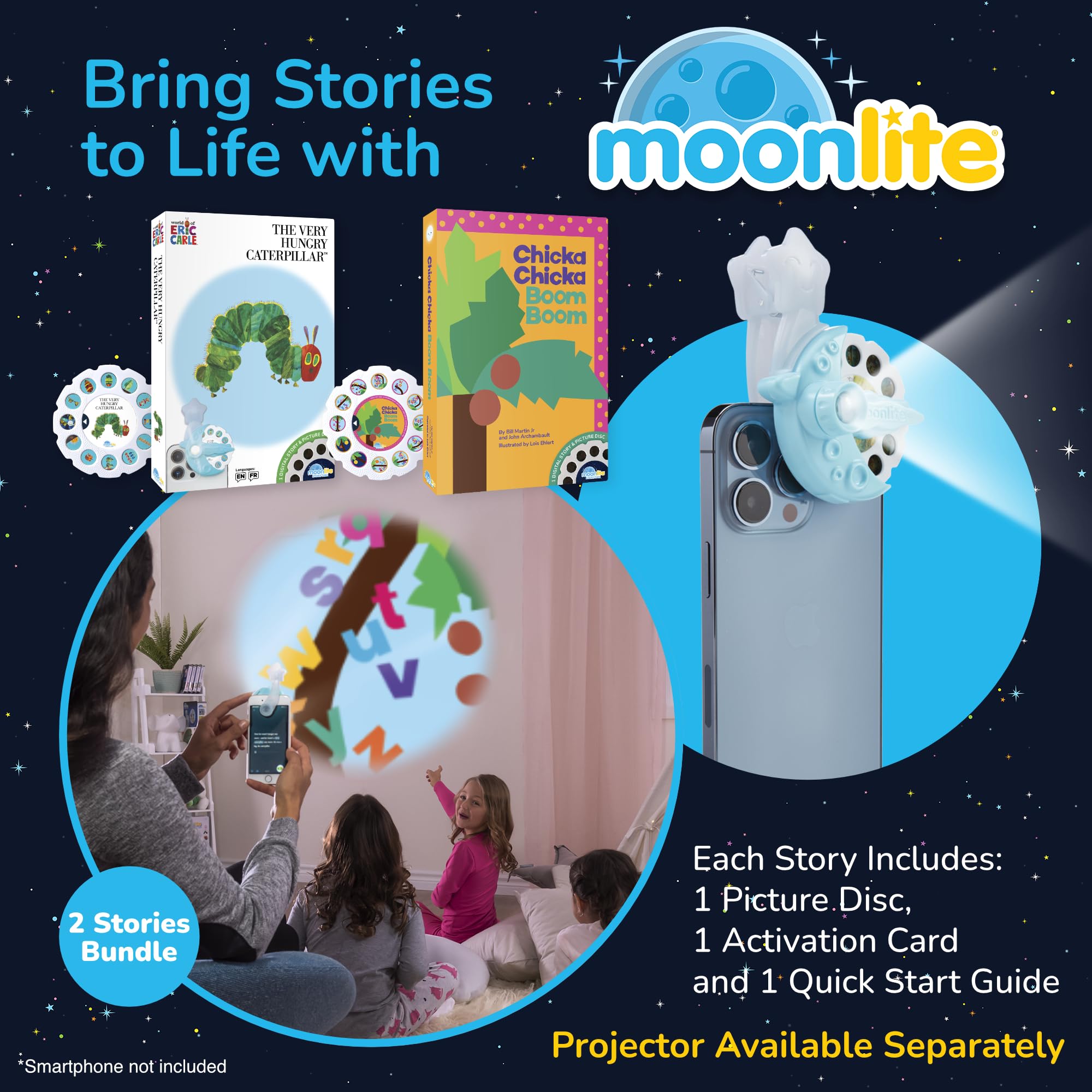 Moonlite Storytime 2 Storybook Reels for The Very Hungry Caterpillar projected with immersive sound