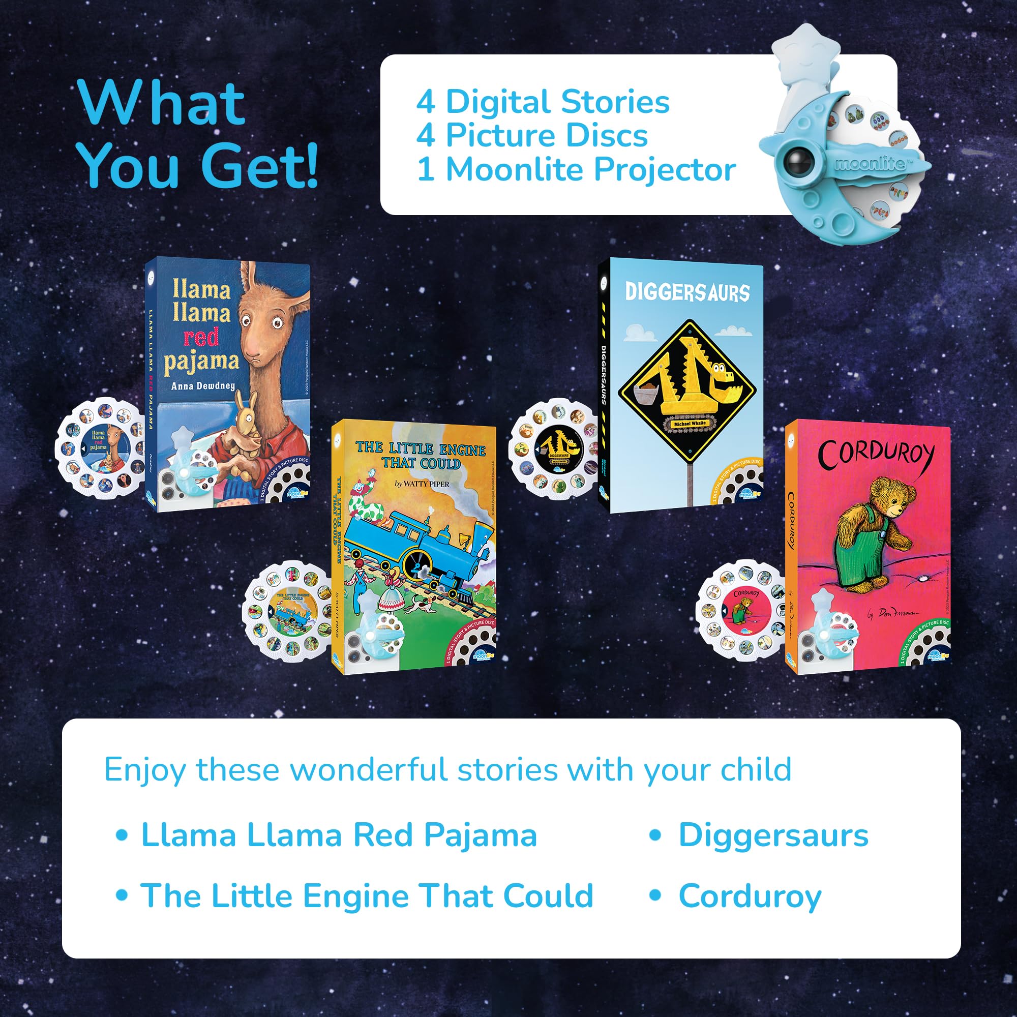 Moonlite Storytime Adhesive Adapter Collar enables quick secure projection anywhere.