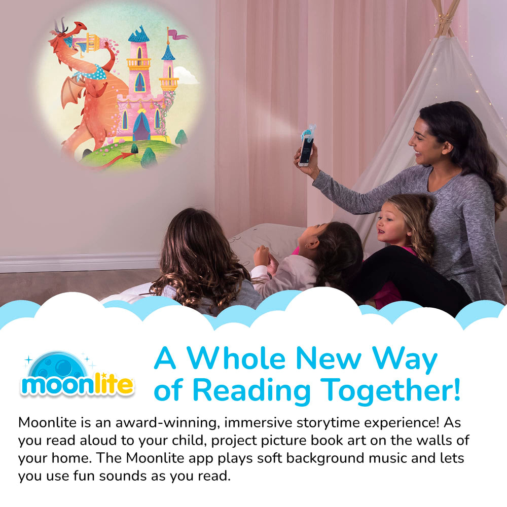 Moonlite Storytime app sound effects menu enhances storytelling ambiance.