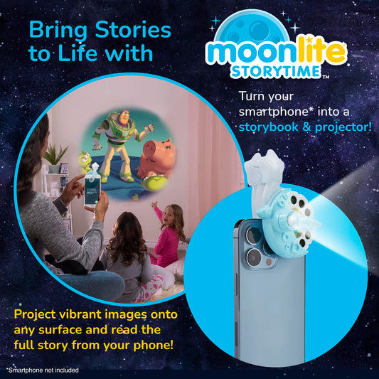 Moonlite Storytime child-listening-bedtime scene promoting cozy family moments.