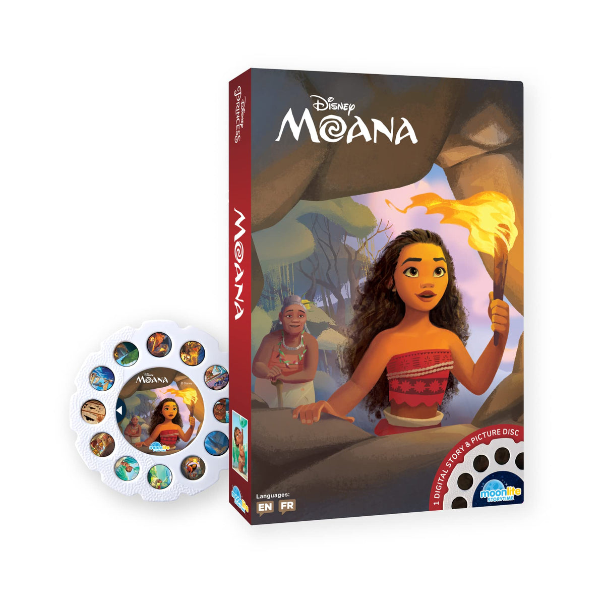 Moonlite Storytime Moana disc projecting immersive scenes for family reading experiences