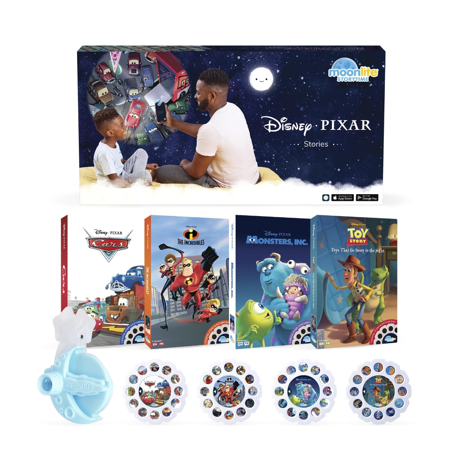 Moonlite Storytime Projector wall projection enhances bedtime storytelling.
