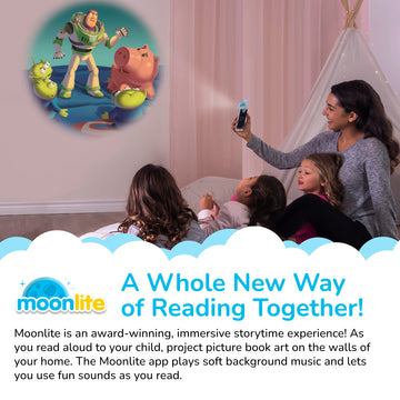 Moonlite Storytime smartphone clip keeps the projector steady during storytime.