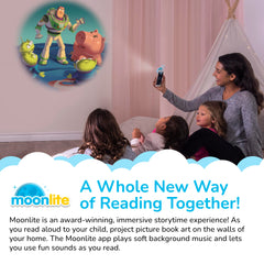 Moonlite Storytime smartphone clip keeps the projector steady during storytime.