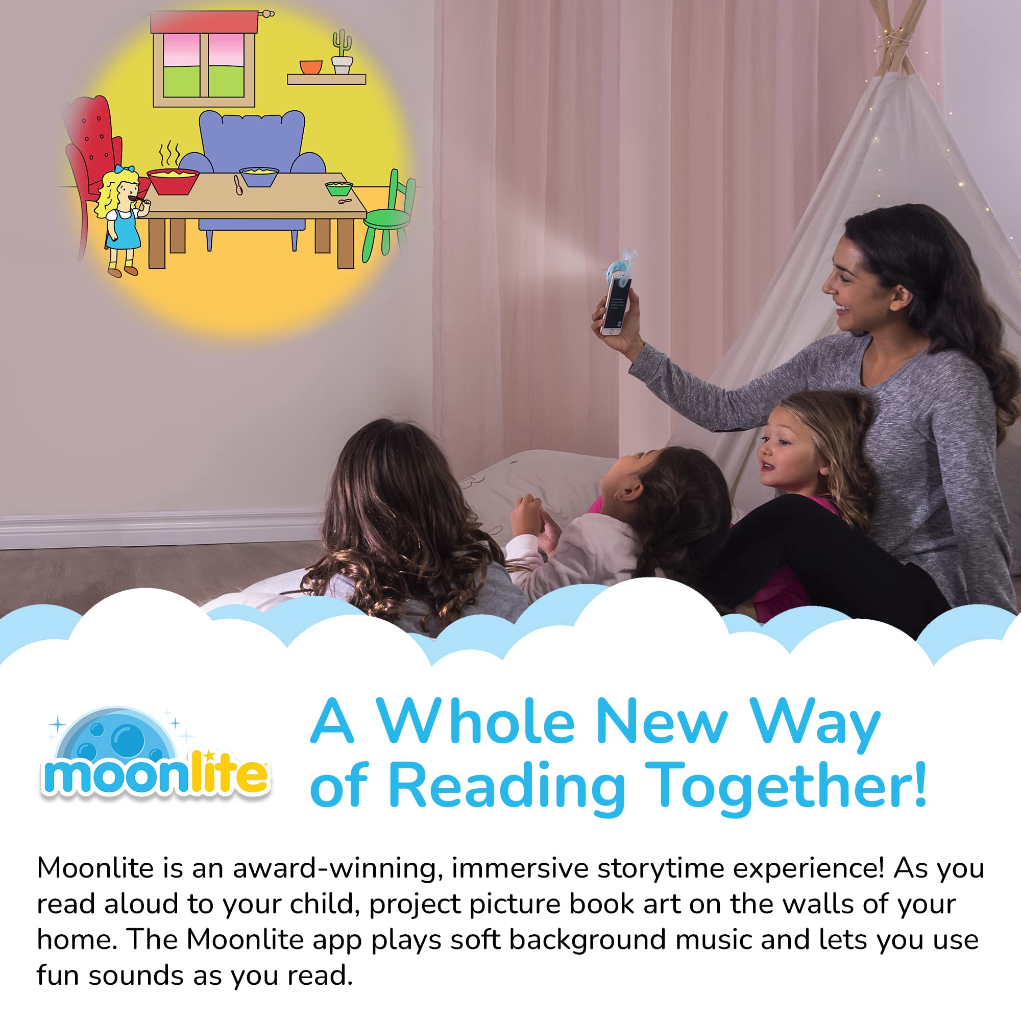 Moonlite adhesive adapter collar used for secure smartphone projection.