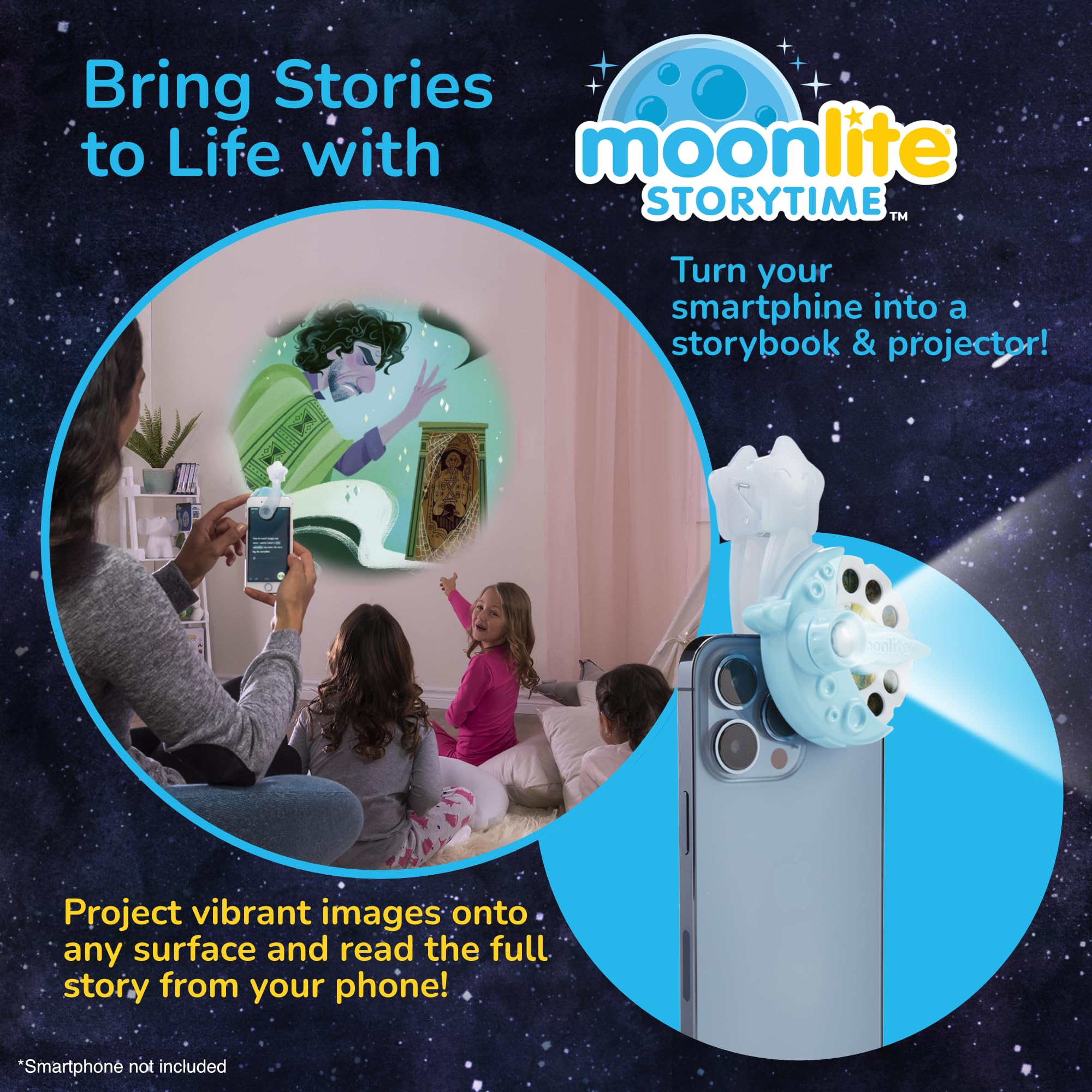 Moonlite Storytime Starter Pack shows the projector with disc and packaging for quick setup