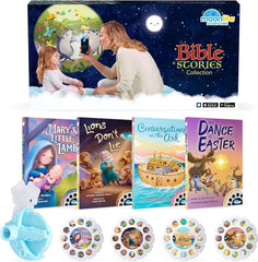 Moonlite Storytime Starter Pack projector on wall enhances bedtime storytelling for calming evenings.