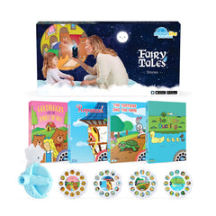 Moonlite Storytime Starter Pack projector on wall showing vivid bedtime imagery.