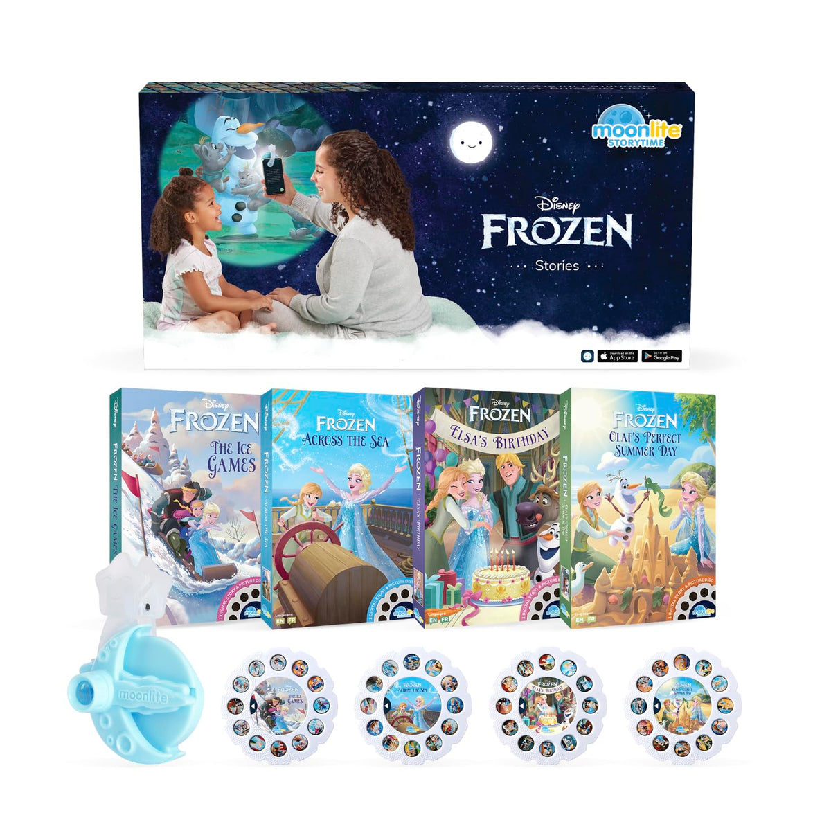 Moonlite Storytime Starter Pack projector on wall for calming bedtime visuals