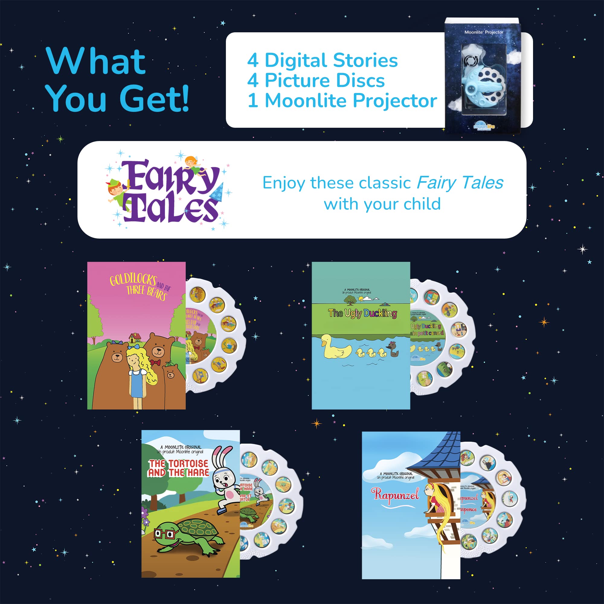 Moonlite Rapunzel scene projected for imaginative bedtime storytelling.