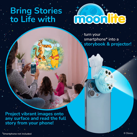Moonlite Storytime Starter Pack setup adhesive adapter collar enables easy, secure projection.