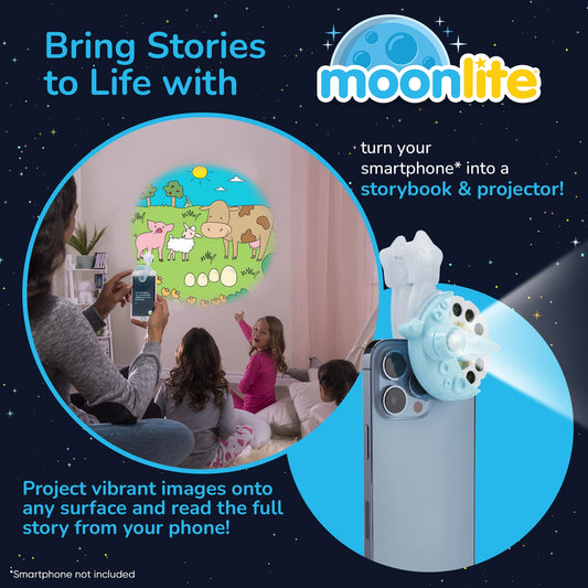 Moonlite Storytime Pack smartphone setup for quick projection setup.