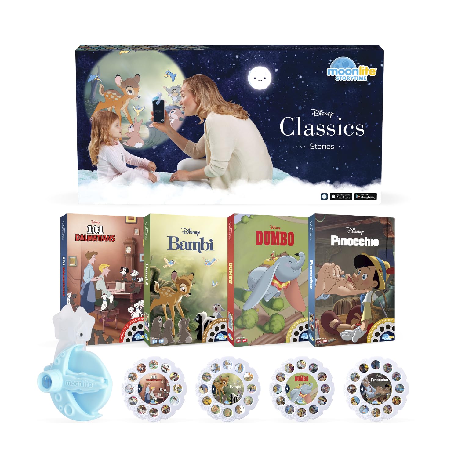 Moonlite Storytime Starter Projector casts vivid wall scenes for storytelling.