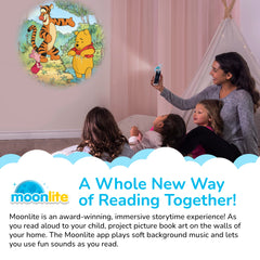 Moonlite Storytime wall-ceiling projection of Pooh sparks magical, screen-free storytelling.
