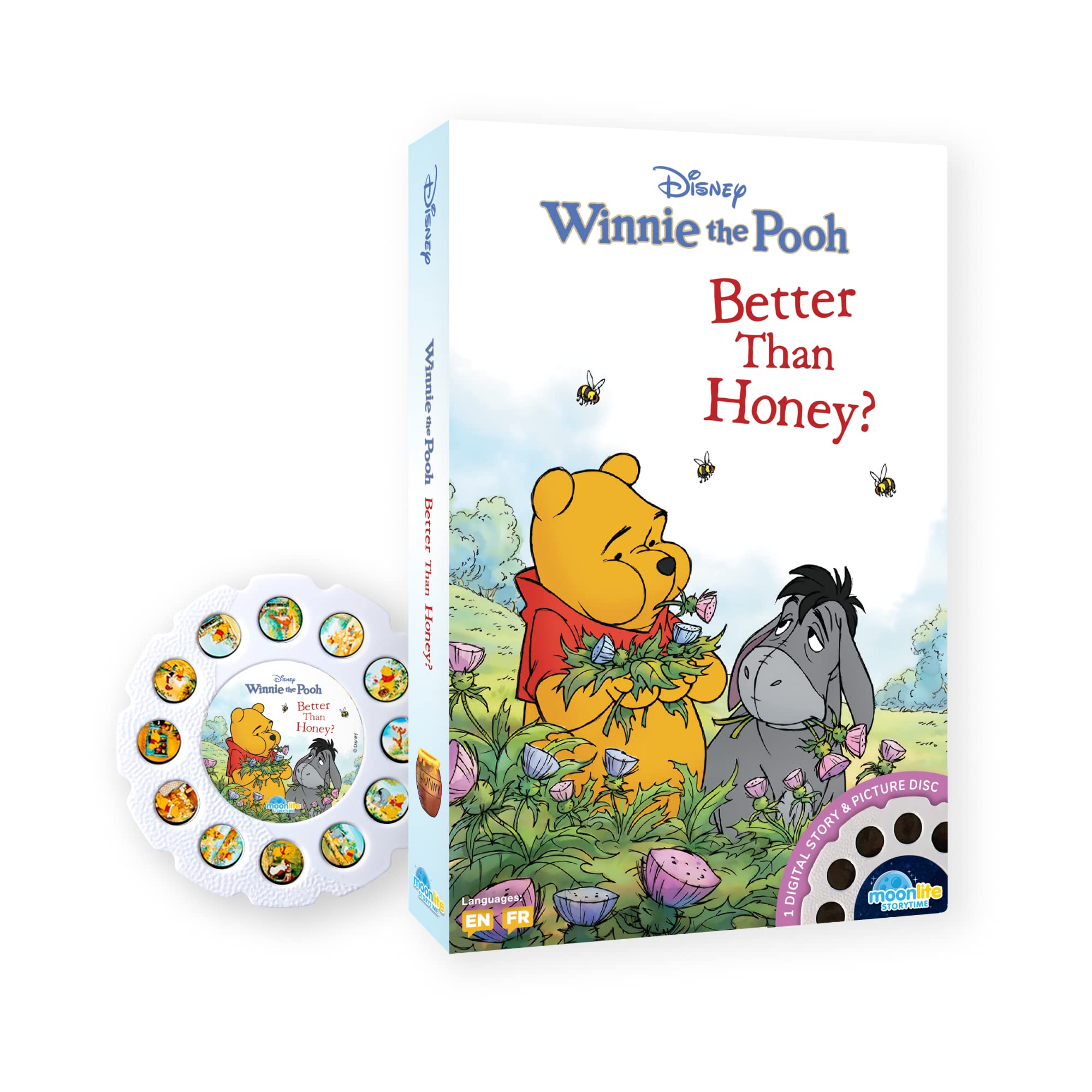 Moonlite Storytime Winnie the Pooh reel projected on wall for immersive bedtime reading.