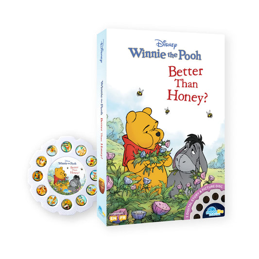 Moonlite Storytime Winnie the Pooh reel projected on wall for immersive bedtime reading.