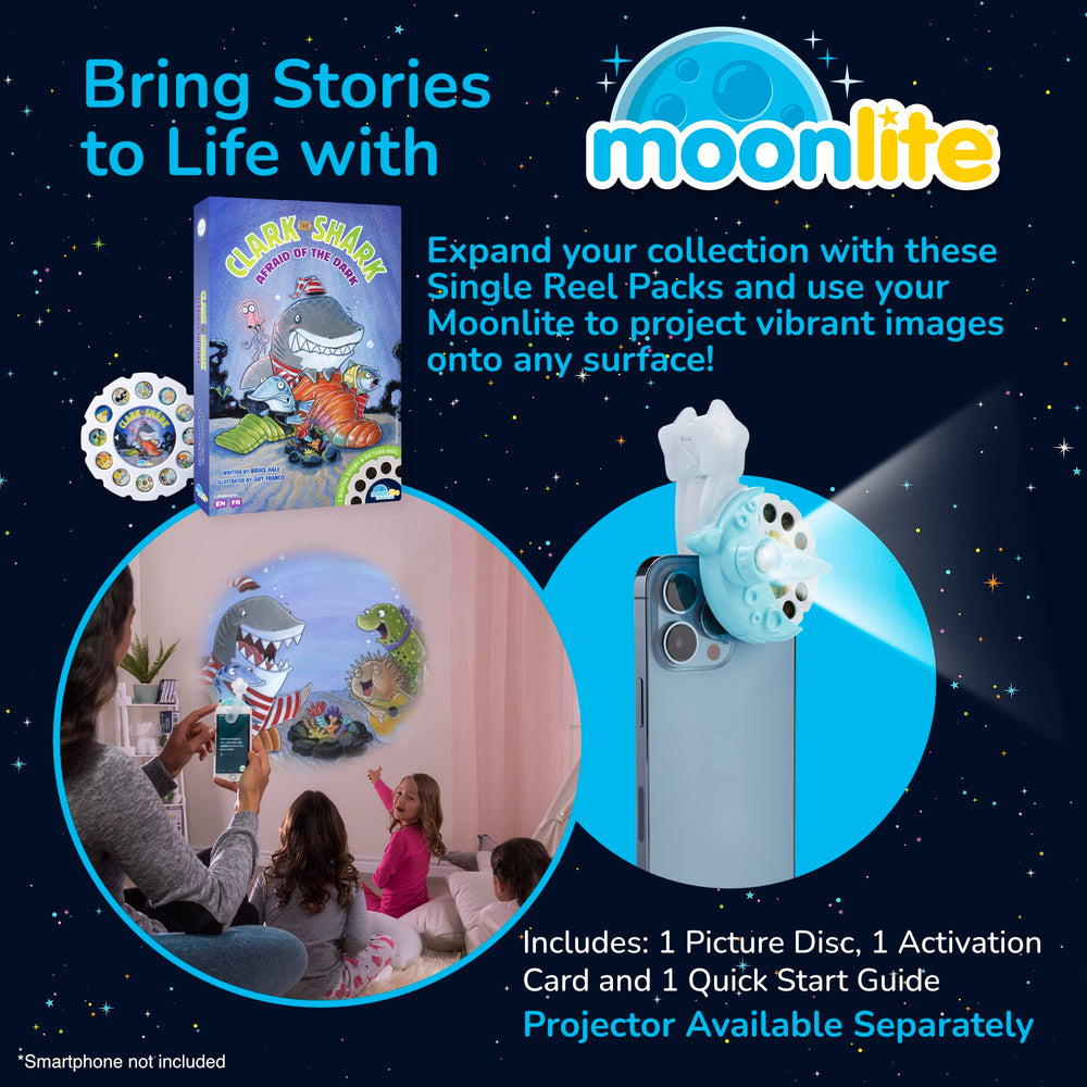 Moonlite wall projection of Clark the Shark sparks imagination.