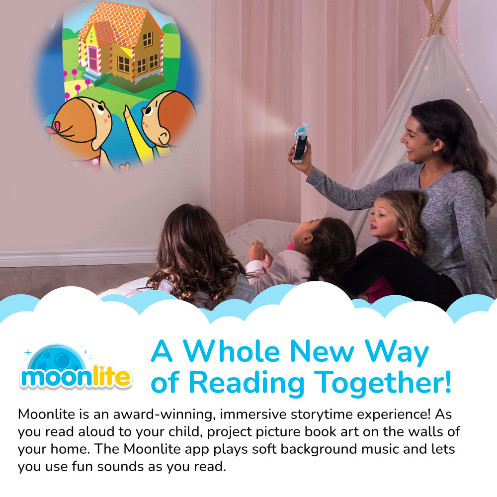 Moonlite wall projection at bedtime creates vivid, immersive scenes.